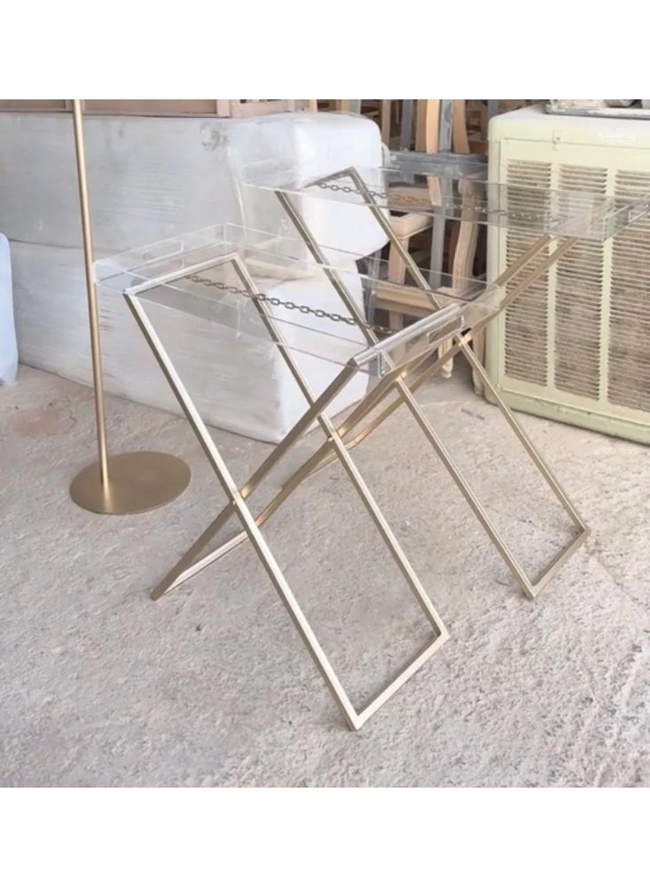 متجر نايس طقم طاولات تقديم مودرن قطعتين - قوائم ذهبية متقاطعة مع صينية أكريليك شفافة - Image 2